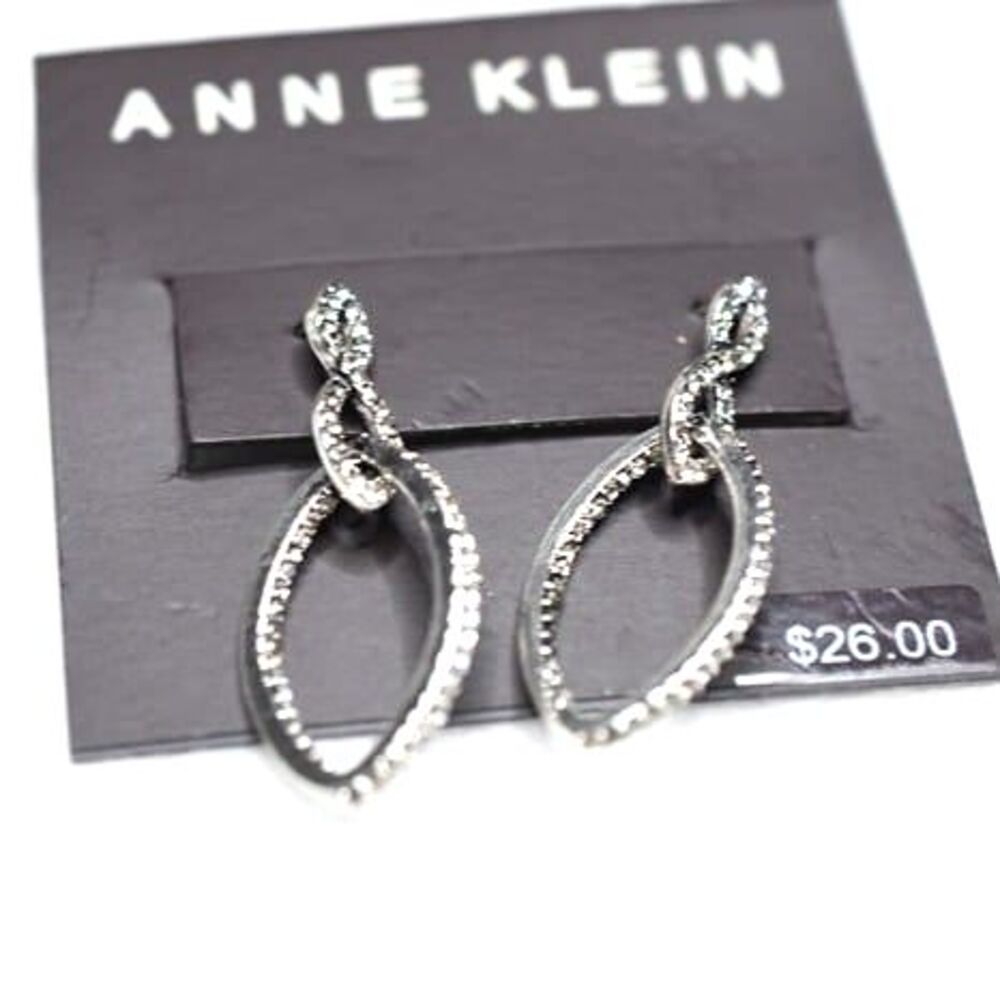 Anne Klien Silver Tone Rhinestone Dangle Drop Post Earrings